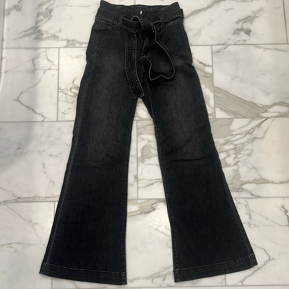 Altar’d state High waist black jeans. Flair bottoms. With belt. Size 26